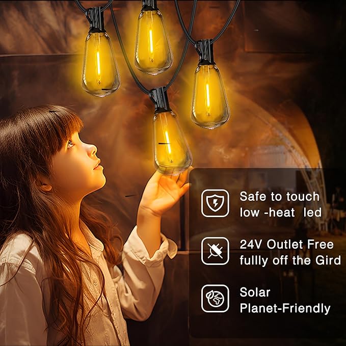 DAYBETTER 150ft Solar String Lights Outdoor Waterproof - 75 Bulbs 2700K Warm White with 7W Solar Panel, 12+ Hours Runtime & IP65 Weatherproof - Garden Patio Lights for Backyard, Wedding, Camping