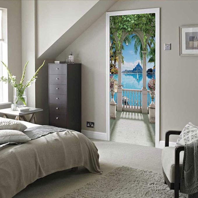 3D Door Stickers Murals Peel and Stick - Landscape - Door Wallpaper Self-Adhesive Door Decals Removable PVC Waterproof Door Poster for Bedroom Living Room Door Wall Decoration 30.3 x 78.7 inch