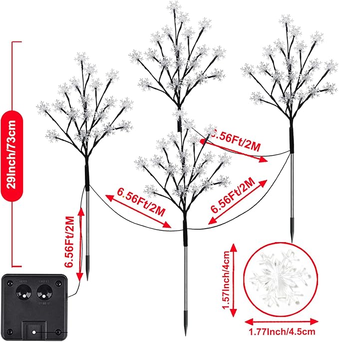 4-Packs 80LEDs Solar Snowflake Christmas Stake Lights, 8 Modes Wonderland Solar Snowflake Lights for Outdoor Christmas Decorations, Waterproof Solar Christmas Lights for Garden Yard Pathway Walkway