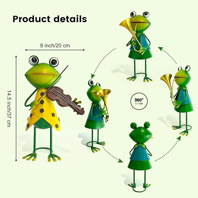 HONGLAND Frog Metal Yard Art - Metal Frog Outdoor Statue - Frog Garden Decorations - 3D Frog Figurine - Christmas Holiday Lawn Patio Yard Garden Decor Gardening Gifts for Women (Violin)