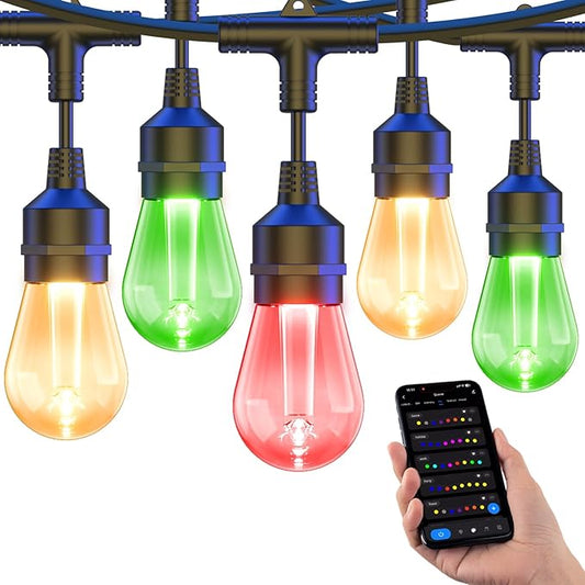 XMCOSY+ Smart Outdoor String Lights, 72.5Ft Patio Lights Waterproof, App Control, Compatible with Alexa, RGBCWIC Color Changing LED String Light for Outside