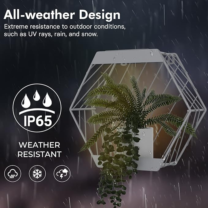 Grand patio Outdoor Leiden LED Solar Hexagon Wall Sconce Planter, with Dusk to Dawn Sensor Decor Wall Lighting for Garage Doorway Patio Yard, Cement Grey(S-Linear)