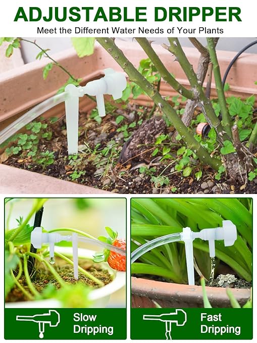 Automatic Watering System with Adjustable Drippers, Indoor Automatic Plant Waterer, Automatic Drip Irrigation Kit with Customize Schedule Water Timer for Balcony, Indoor Vacation Plant Watering