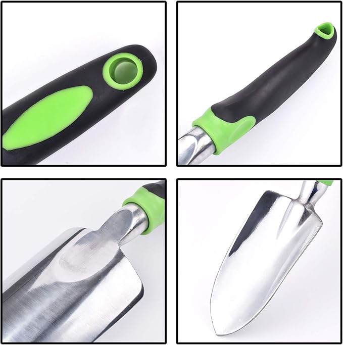 Garden Trowel - Stainless Steel - Ergonomic Grip Hand Tools Set with Soft Rubberized Non-Slip Handle for Transplanting, Weeding, Moving and Smoothing Digging & Planting