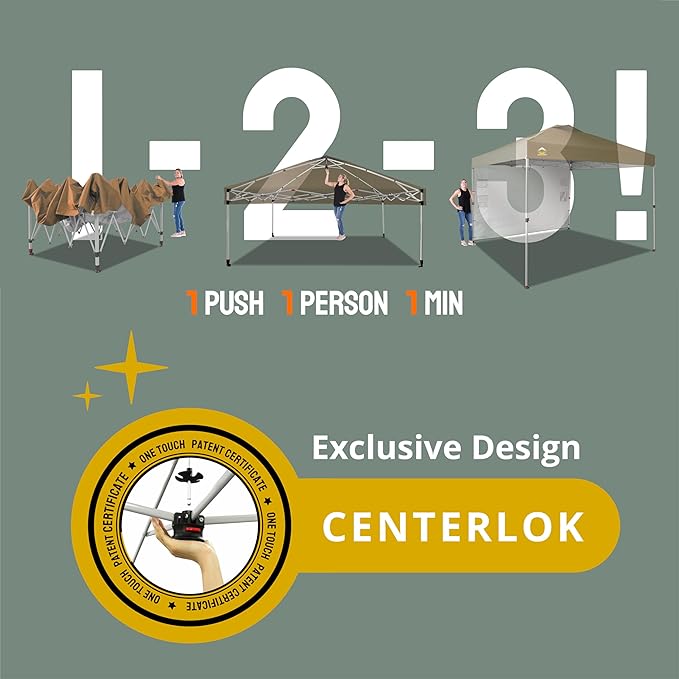 CROWN SHADES 10x10 Pop Up Canopy with 1 Side Wall - Beach Tent with One Push Setup - Outdoor Sun Shade for Events, Parties, Camping - Gazebo with STO-N-Go Cover Bag (Beige)