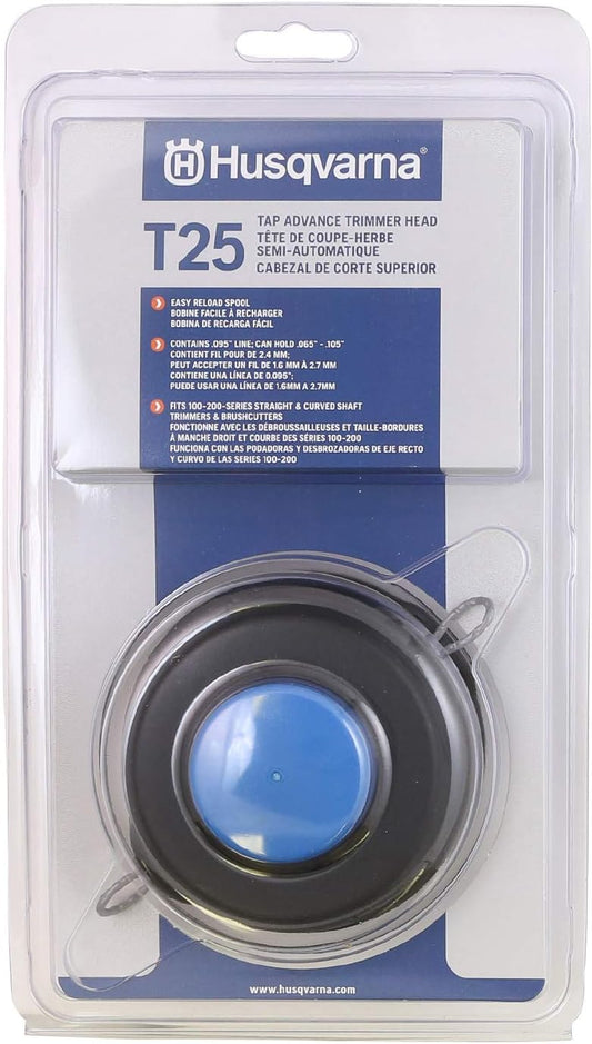 Husqvarna 966674401 T25 Tap Advance String Trimmer Head, Weed Eater Attachments 100-200 Series, Prewound with .095-Inch Trimmer Line, Black