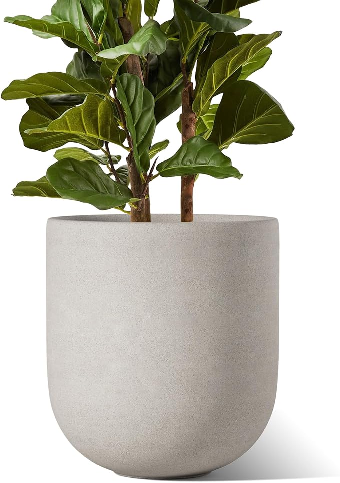 LE TAUCI 12 Inch Pots for Plants, Ceramic Large Planters for Indoor Plants, Indoor Plant Pots for Home Garden Patio Office, Planter Pots with Drainage Hole and Rubber Plug, Neutral Gray
