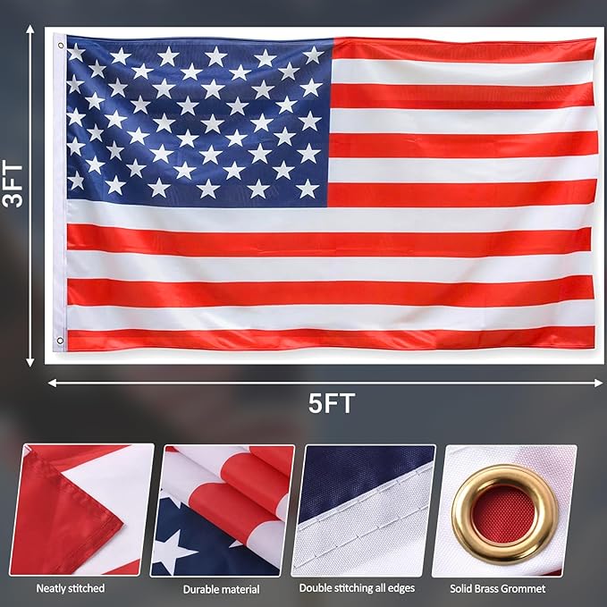 20FT Sectional Super Thick Flag Pole Kit, Heavy Duty 13 Gauge Aluminum in Ground Flagpole with 3x5 American Flag for Residential or Commercial, Black