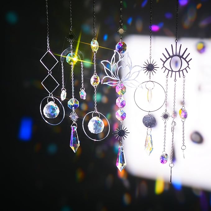 ilclviz Suncatcher Crystal Hanging Sun Catcher Prism with Chain Pendant Ornament Crystal Balls for Window 6 Pieces