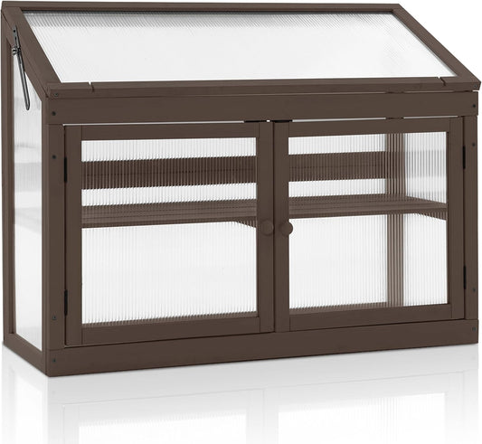 MCombo 2-Tier Wooden Cold Frame Garden Greenhouse Raised Flower Planter Shelf Bed Protection 6057-0160 (Brown)