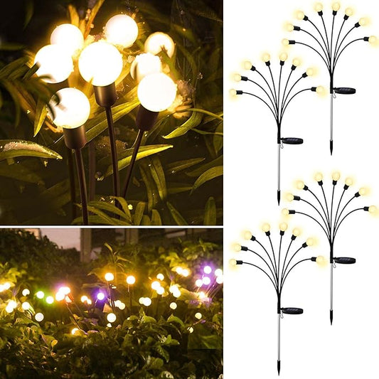 Solar Firefly Lights 4 Pack 32 LED Lights 2 Lighting Modes for Garden, Patio and Yard Solar-Powered LED Lights (Warm White)