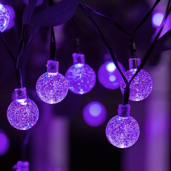 Brightown Solar String Lights Outdoor 60 Led 35.6 Feet Crystal Globe String Lights with 8 Lighting Modes, Waterproof Solar Powered Patio Lights for Garden Yard Porch Decor (Purple)