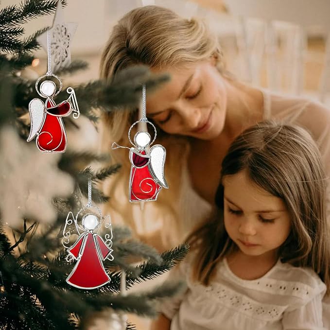 Angel Stained-Glass Sun-Catchers for Window Hangings,3PCS Handmade Stain Glass Angel Suncatchers Ornament for Women,Christmas Tree Decor Memorial Gifts for Mom
