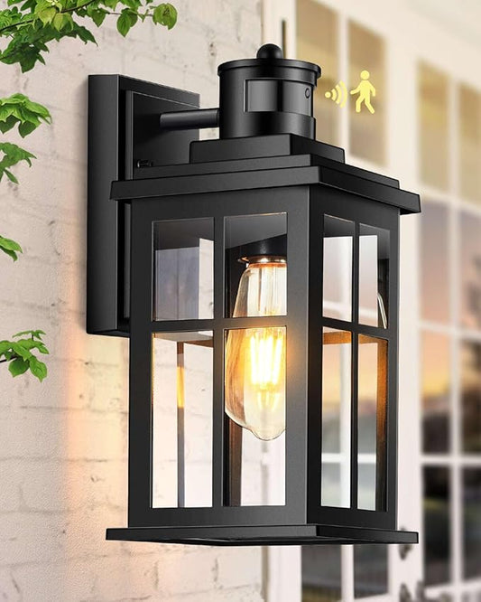Motion Sensor Outdoor Light, Black Porch Light Dusk to Dawn, Waterproof Outdoor Motion Sensor Light, Anti-Rust Outside Lights for House, Garage, Doorway, Porch, 100% Aluminum