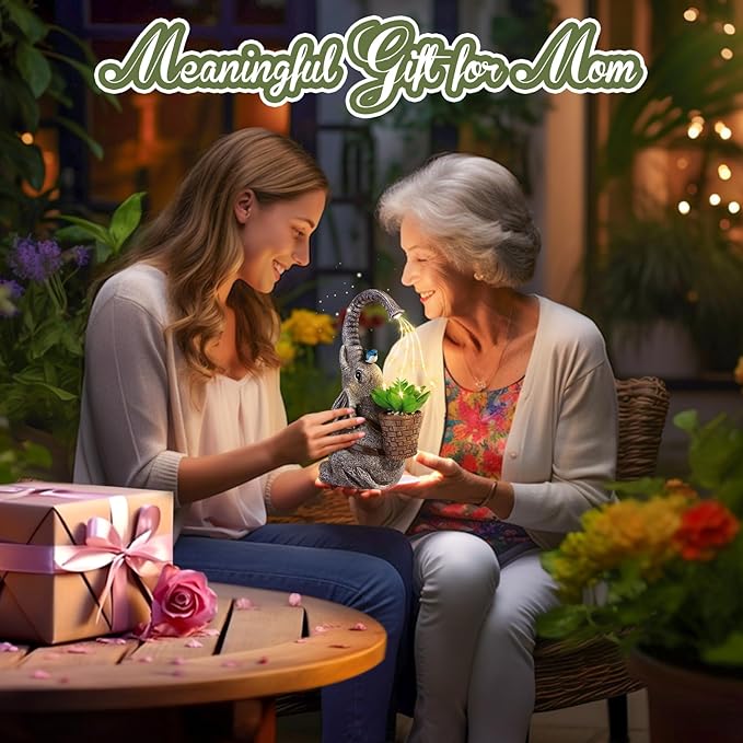 Eletorot Solar Elephant Garden Statues Lights: Garden Decor Elephant Figurines, Yard Decorations for Outdoor, Elephant Gifts for Women Mom Grandma