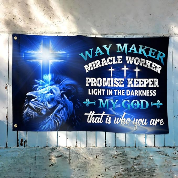 American Flag-Jesus Christ Grommet Flag Way Maker Miracle Worker DDH1349GF, 3x5 ft., No Flag Pole Rings-USA Heavy Duty Flags Canvas Cotton-Durable Indoor Outdoor Flag