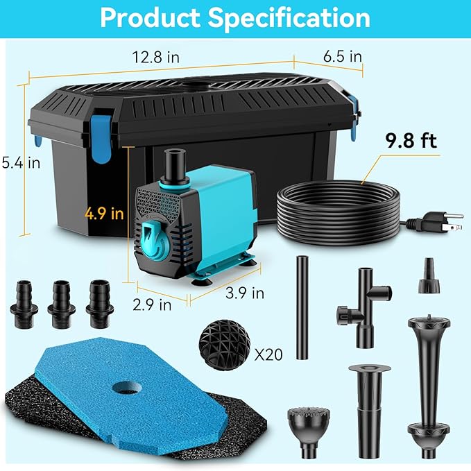 Antfraer Pond Filter with Pump Kits, Pond Filters for Outdoor Ponds Built In 660GPH Pond Pump, Pond Filter Box Suitable for Garden, Fountain, Pond, Animal Sink, Waterfall, Aquarium-Corded Electric