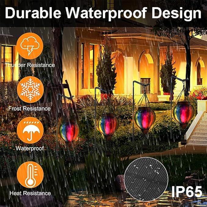 Hot Air Balloon Solar Lantern with Flickering Flame Hanging Solar Lanterns Outdoor Lights Waterproof Lanterns Decorative Garden Patio Yard Party Decor Colorful + Wavy-Colorful
