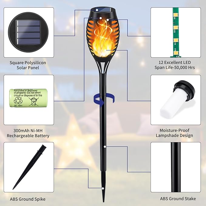 KYEKIO Solar Lights for Outside, 16Pack Solar Flame Torch Light, Garden Light Outdoor Waterproof, Outside Lights for Yard Decor, Outdoor Decorations Lawn