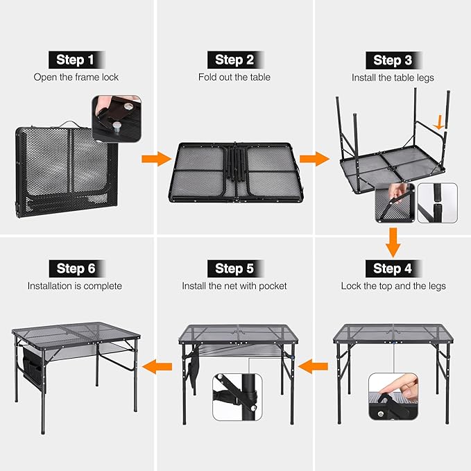 REDCAMP 36x24 Folding Grill Table for Outside, Lightweight Portable Metal Aluminum Outdoor Grill Table with Adjustable Height Legs, Great for Camping Picnic Cooking BBQ, Black 3ft