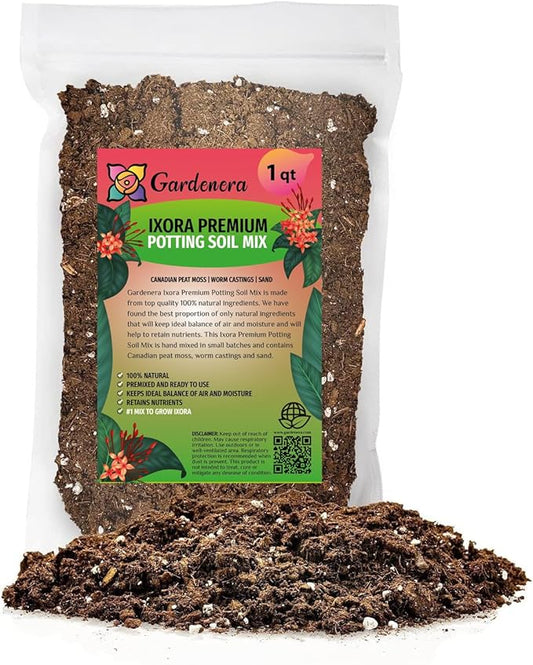 Premium Ixora Plant Potting Mix - Crafted for Vibrant Growth and Profusion of Blossoms - 1 Quart