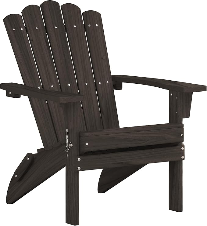 Folding HDPE Adirondack Chair, Weather-Resistant Patio Chair with Wide Armrests & High Backrest, Fire Pit Chair for Garden, Backyard, Porch - Dark Brown