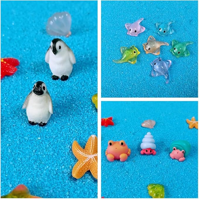 100 Pcs Ocean Mini Resin Animals Figures, Tiny Plastic Sea Creatures Figurines to Hide Miniature Fairy Garden Decorations Accessories