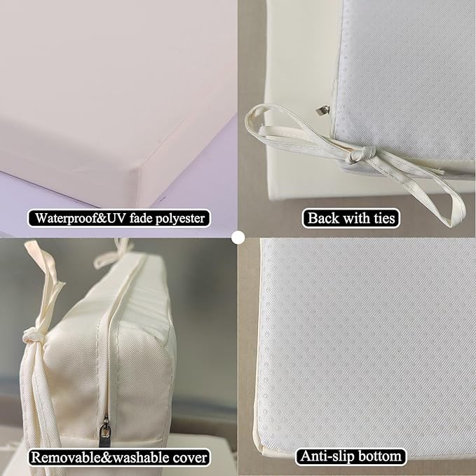 18.5 x 16 Inch Outdoor Chair Cushions for Patio Furniture, UV Resistant Non Slip Waterproof Replacement Patio Seat Cushion with Ties Set of 2, Beige
