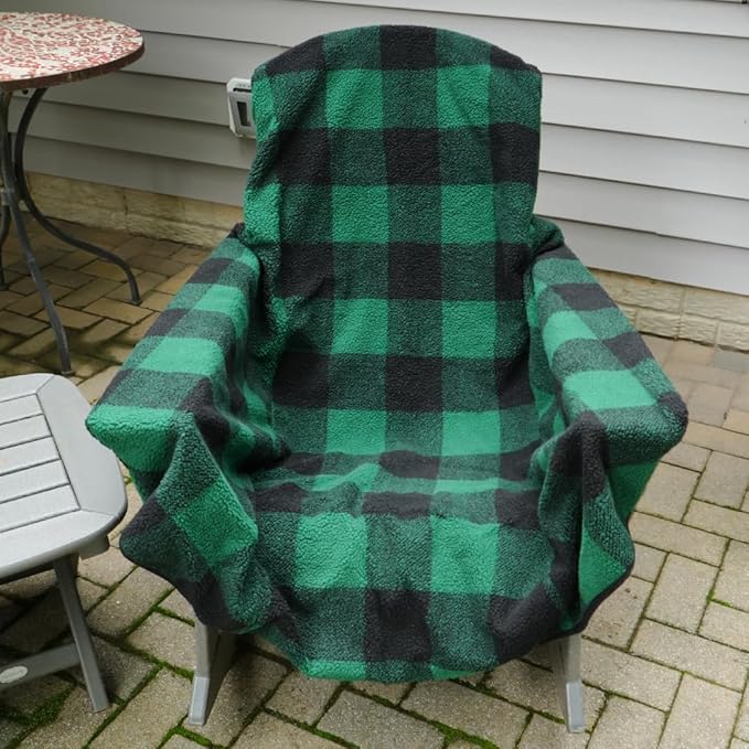 CITYBONFIRES The Chair Blanket – Reversible, Waterproof & Sherpa-Lined - Stretchable Elastic Back - Original Patio Chair Cover – Ideal for Homes and Outdoor Furniture- with Carry Pouch – Green Plaid