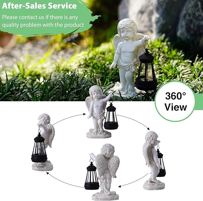 Goodeco Cherub Statue with Solar Lantern - Angel Statue for Garden Patio Yard Porch Lawn Outdoor Decor, Angel Figurines Memorial Spiritual Gifts