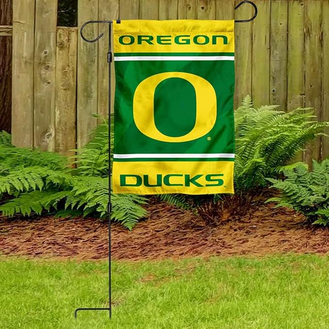 College Flags & Banners Co. Ducks Garden Banner Flag with Flag Pole Stand Set