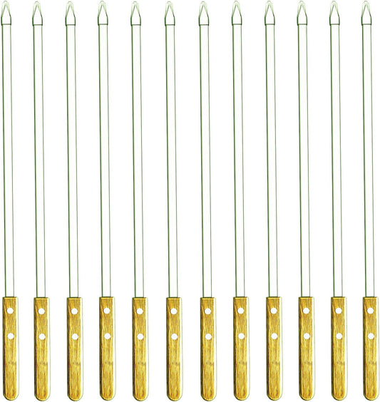 23.5 Inch Extra Long Large Kabob Skewers,12pcs Flat Wide Stainless Steel BBQ Skewer,Reusable Barbecue Stick for Grilling,Metal Heavy Duty Thick Kebab with Wooden Handle with Bag.