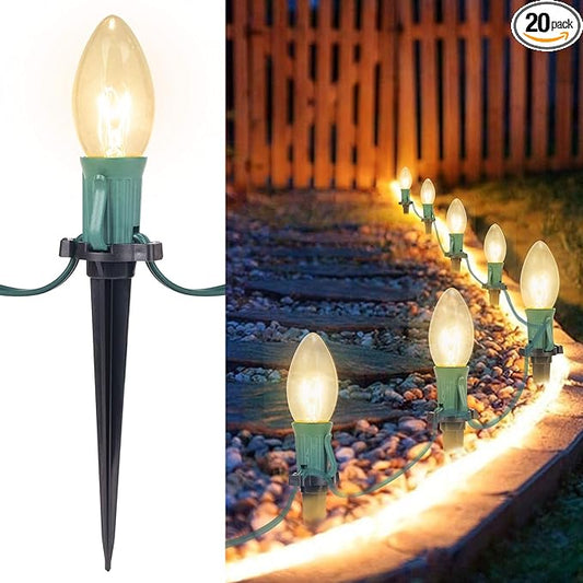 C9 Christmas Lights Outdoor, 25.7 Ft 20 Bulbs Christmas Pathway Lights, Waterproof Walkway Lights for Outside Driveway Sidewalk Outdoor Christmas Decorations Yard, Clear