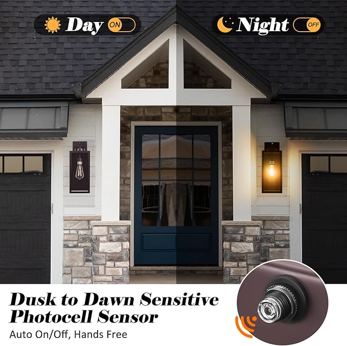 16-inch Oil-Rubbed Bronze Dusk to Dawn Outdoor Wall Light Fixtures, Exterior Waterproof Wall Lanterns, Brown Porch Sconces Lighting, Modern Outside Lights for House Patio Front Door Entryway, 2-Packs