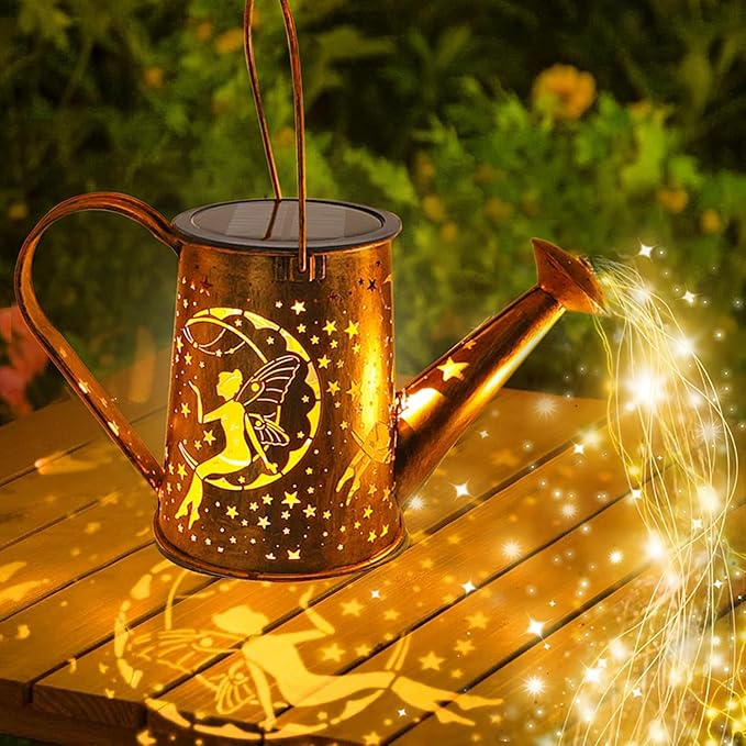 Big Solar Lanterns Outdoor Waterproof, Moon Fairy Watering Can Garden Decor,Hanging Solar Lights Yard Art, Outside Patio Decorations Gardening Birthday Gifts for Mom Grandma Women with Shepherd Hook