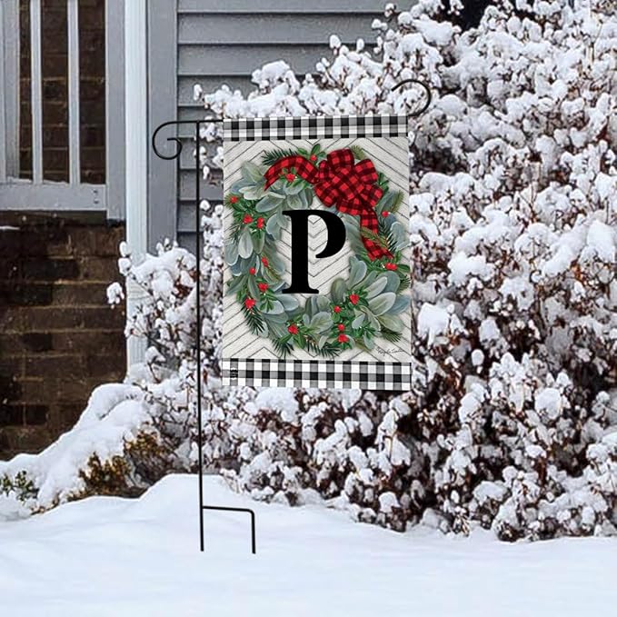 Briarwood Lane Winter Wreath Monogram Letter P Garden Flag