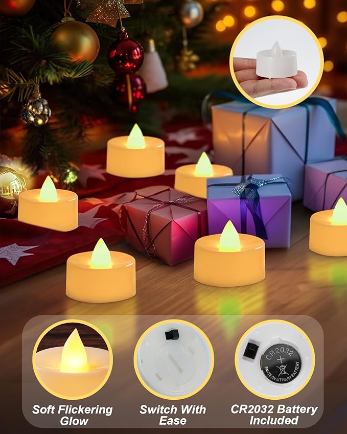 BEICHI Flameless Candles, 50Pack Battery Operated Candles, LED Tea Lights Candles Battery Operated, Flickering Fake Candles for Wedding Halloween Christmas Diwali- Warm Yellow