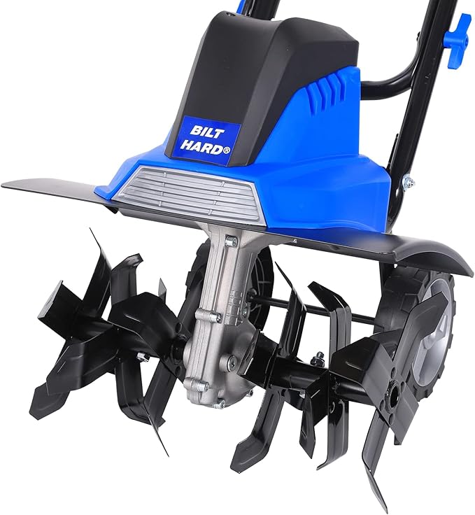BILT HARD Tiller Cultivator 16 inch, 13.5 Amp 6 Steel Tines Tillers for Gardening Foldable, Electric Garden Rototiller with Adjustable Wheels