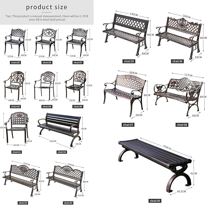 Outdoor Dining Chair Cast Aluminum Patio Chairs Set of 2 All-Weather Patio Dining Chair with Adjustable Feet for Backyard Garden (Positive Lattice Landscape Chair)