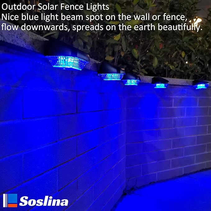 4 Pack Solar Step Lights Outdoor Waterproof, Solar Wall Lights Outdoor, Last All Night, Solar Fence Lights for Fence Garden Step Yard Decking Patio (Blue)