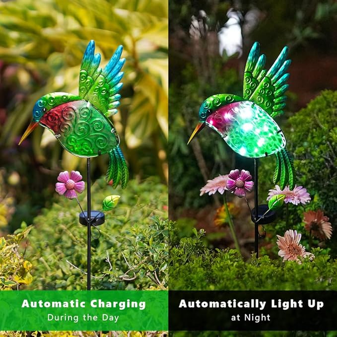 dreamysoul Outdoor Solar Hummingbird Garden Lights, Decorative Hummingbird Garden Stake Lights, Hummingbird Solar Lights for Outside Patio Yard Pathway Decor