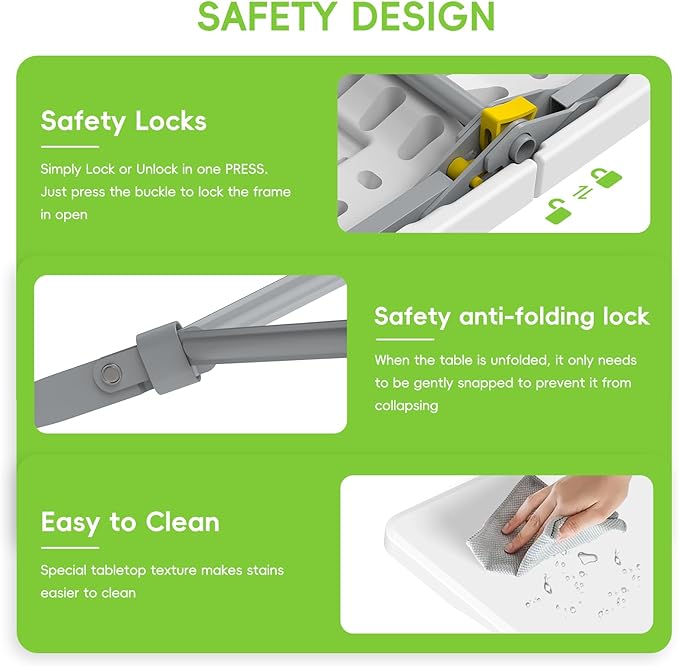 HLPB Folding Table Picnic Table 2 Pcs, 6 ft Portable Camping Table with Handle and Safety Locks, Foldable Table Plastic Dining Table Indoor Outdoor for Camping, Picnic and Party