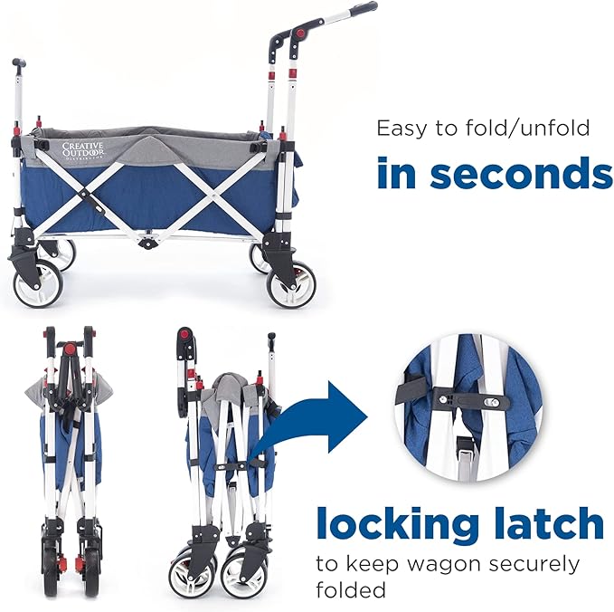 Creative Outdoor Push Pull Stroller Wagon for Kids,150lbs Weight Capacity, Collapsible Folding Cart with Canopy, Silver Series Plus, Beach, Park, Garden & Tailgate (Blue/Gray)
