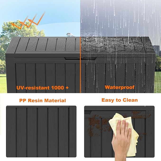 80 Gallon Resin Deck Box, Lockable Patio Outdoor Storage Box for Furniture, Garden Tools and Tools Storage, Waterproof Outside Storage Box - Black