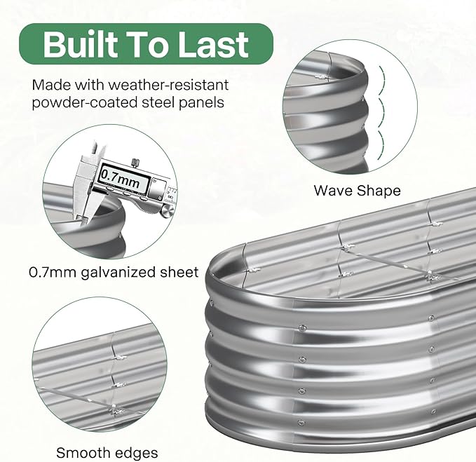 Galvanized Raised Garden Bed Kit, Galvanized Planter Garden Boxes Outdoor, Oval Large Metal for Vegetables,Flower,4x1.8x1FT