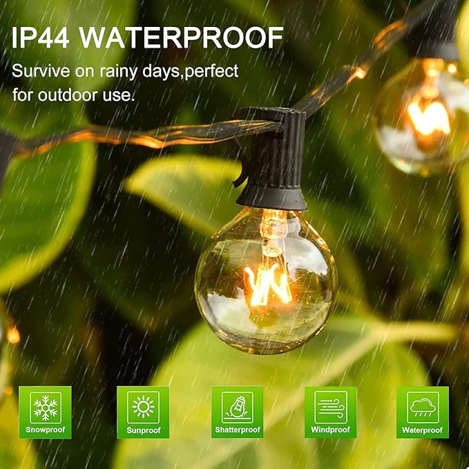 G40 Outdoor String Lights, 50Ft Hanging Outdoor Patio Lights with 53 Clear Globe Bulbs (3 Spare), Connectable Backyard Lights for Indoor Outdoor Porch Balcony Party Commercial Decoration- Brown Wire