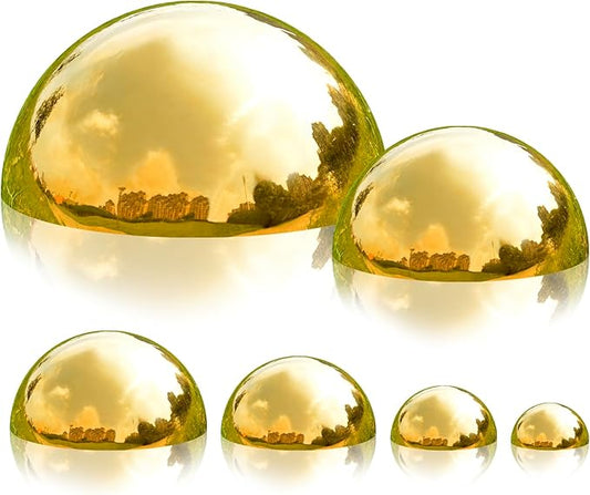 Nerien Gazing Ball, Stainless Steel Garden Mirror Globe, Polished Ornament Sphere, Hollow Floating Reflective Hemisphere, for Home Outdoor Pond Housewarming Swimming Pool Decoration, Gold, 6Pcs Mix