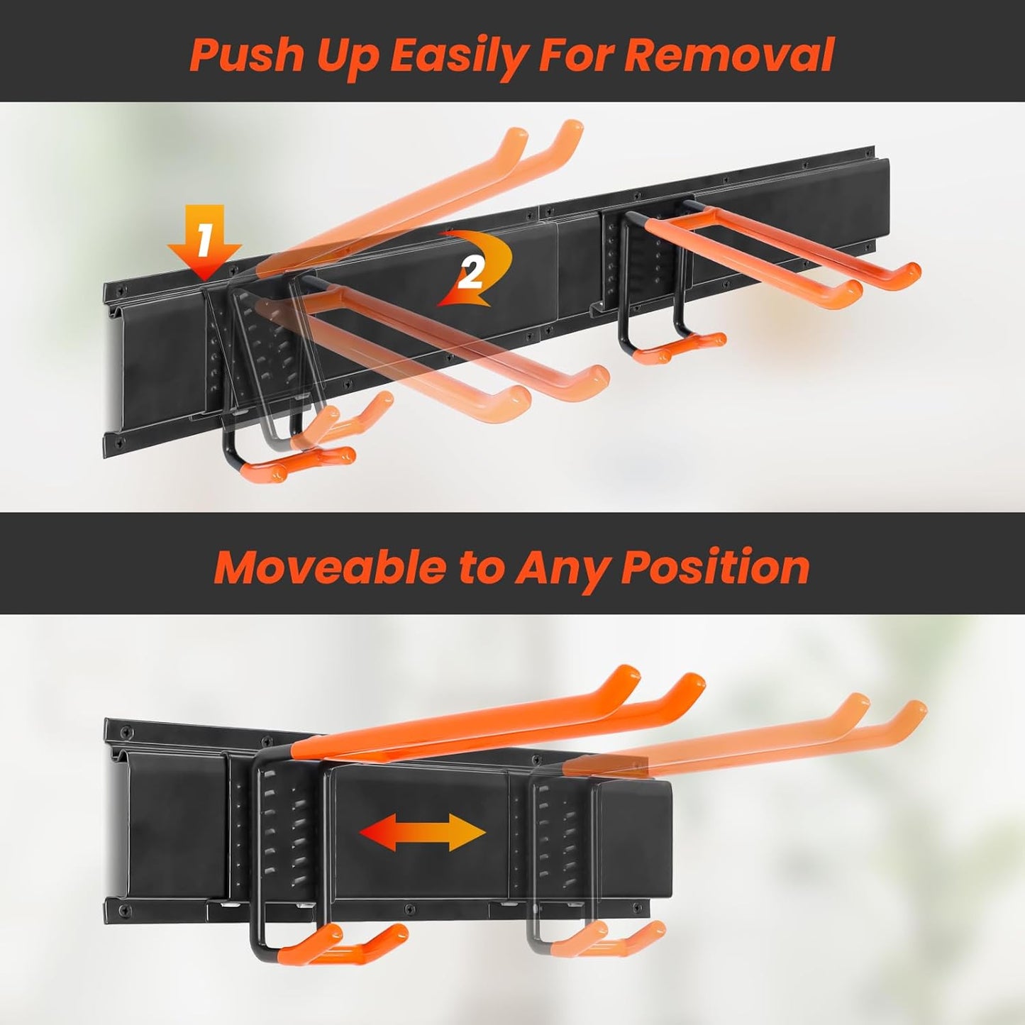 ELECROW Garage Storage Organizer, Wall Mount Rack with 6 Adjustable Hooks, 48 Inches Adjustable Garden Tool Organization, Heavy Duty for Garden and Yard Tool Storage