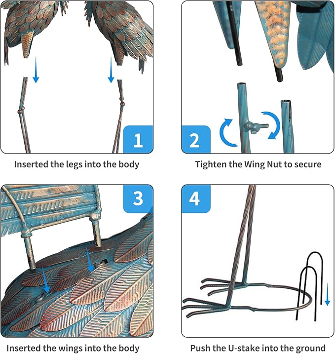 Crane Statues for Garden Decor, Metal Yard Art Heron Garden Statues, Standing Garden Sculptures & Statues for Yard Decorations Outdoor, 38-42 Inch Set of 2, Copper