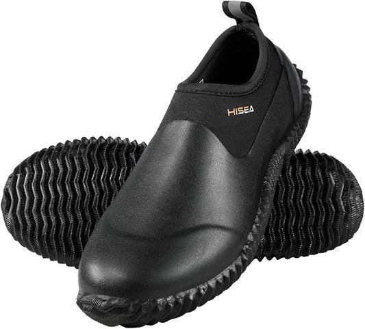 HISEA Unisex Waterproof Garden Shoes, Men's Rubber Rain Boots Women's Ankle Rain Shoes Neoprene Camp Booties Outdoor Slip-On Footwear for Gardening, Farming, Camping, Car Wash, Lawn Care and Yard Work